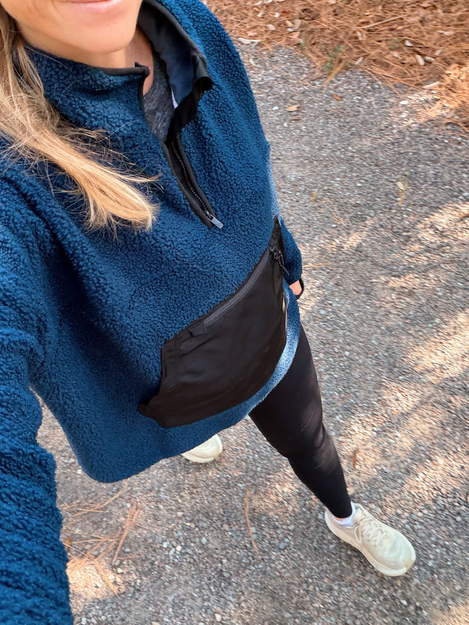 blue fleece pullover - tuckernuck fleece pullover - comfortable black leggings - hoka sneakers 

#LTKmomlife #LTKdayinmylife #LTKActive