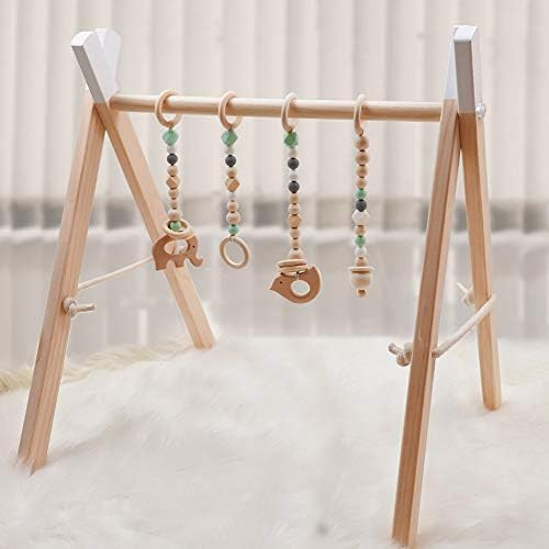 Amazon.com : Wooden Baby Gym with 4 Baby Sensory Toys Foldable Baby Play Activity Gym Frame Hangi... | Amazon (US)