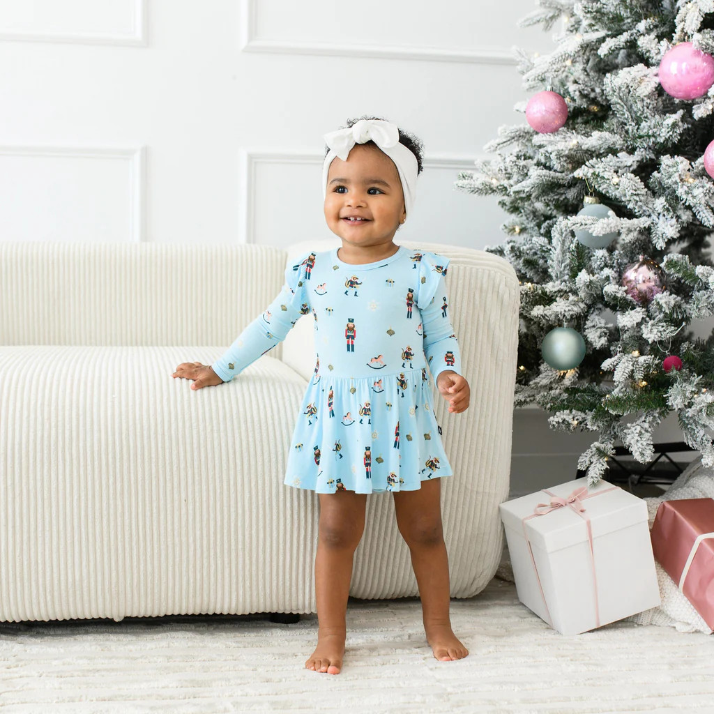 Long Sleeve Twirl Bodysuit Dress in Nutcracker | Kyte BABY