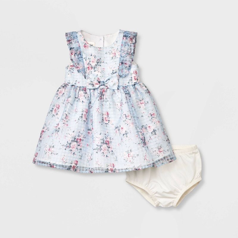 Mia & Mimi Baby Girls' Floral Organza Dress - Blue | Target