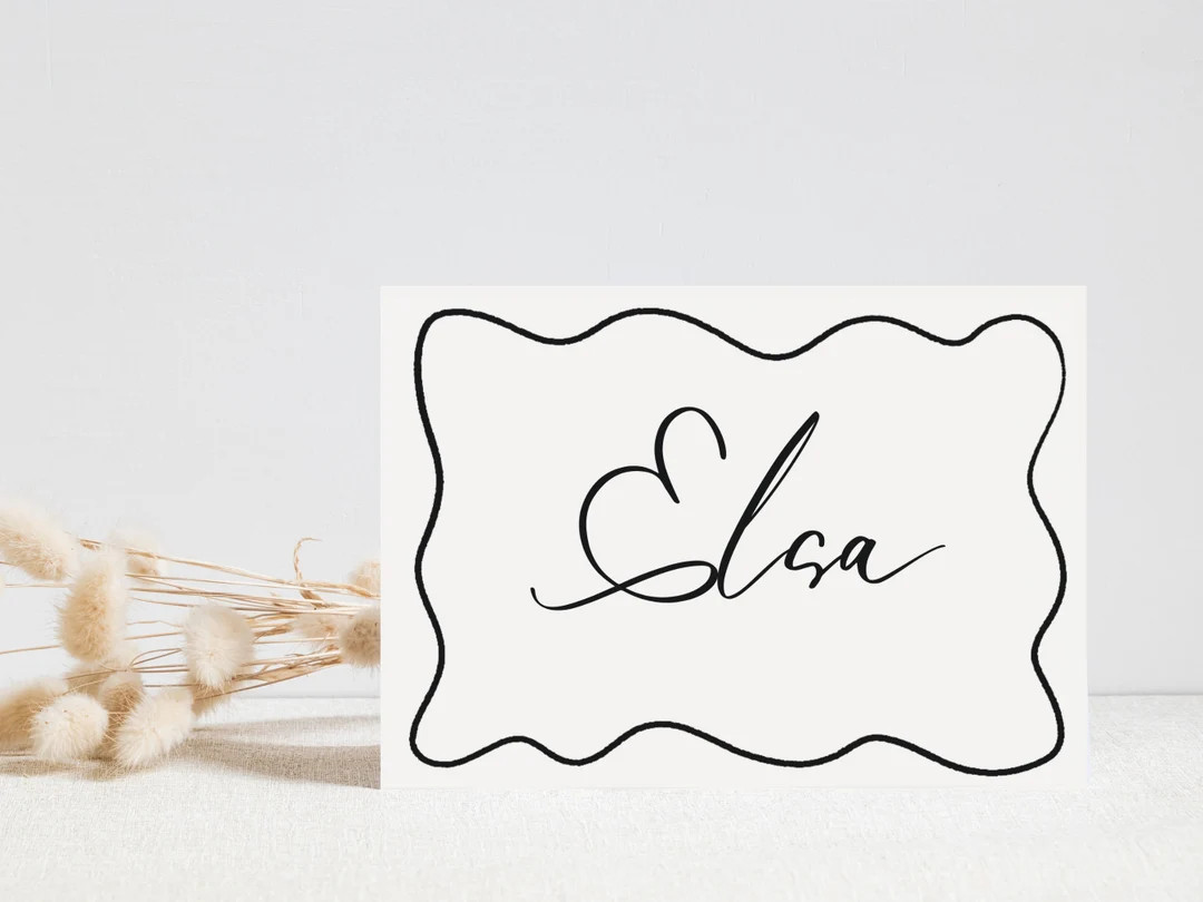 Placecard Wavy Hand Drawn Border Editable Template Instant Download, Black Minimal Wriggly Modern... | Etsy (US)