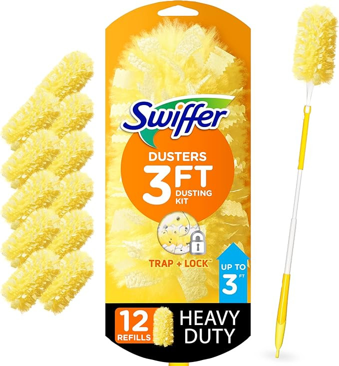Swiffer Duster Heavy Duty Dusting Kit, Cleaning Supplies, 3 ft Extended Handle, 1 Duster, 12 Refi... | Amazon (US)