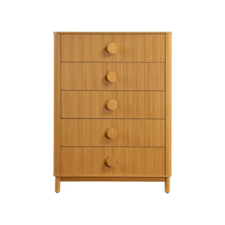 Beautiful Fluted 5-Drawer Dresser, Warm Honey Finish | Walmart (US)
