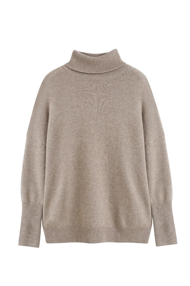 Warm-Oatmeal Pure Cashmere Rollneck Sweater | Chinti & Parker