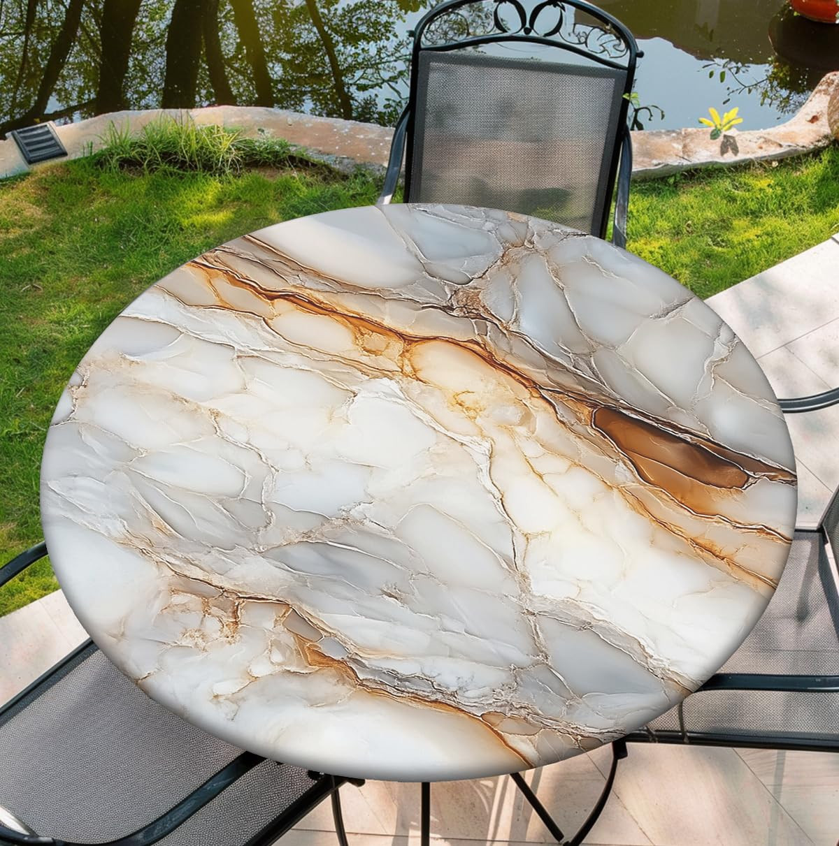 60 Inch Marble Round Tablecloth Elastic Tablecloths Fitted Indoor Outdoor Round Table Cover Washa... | Amazon (US)