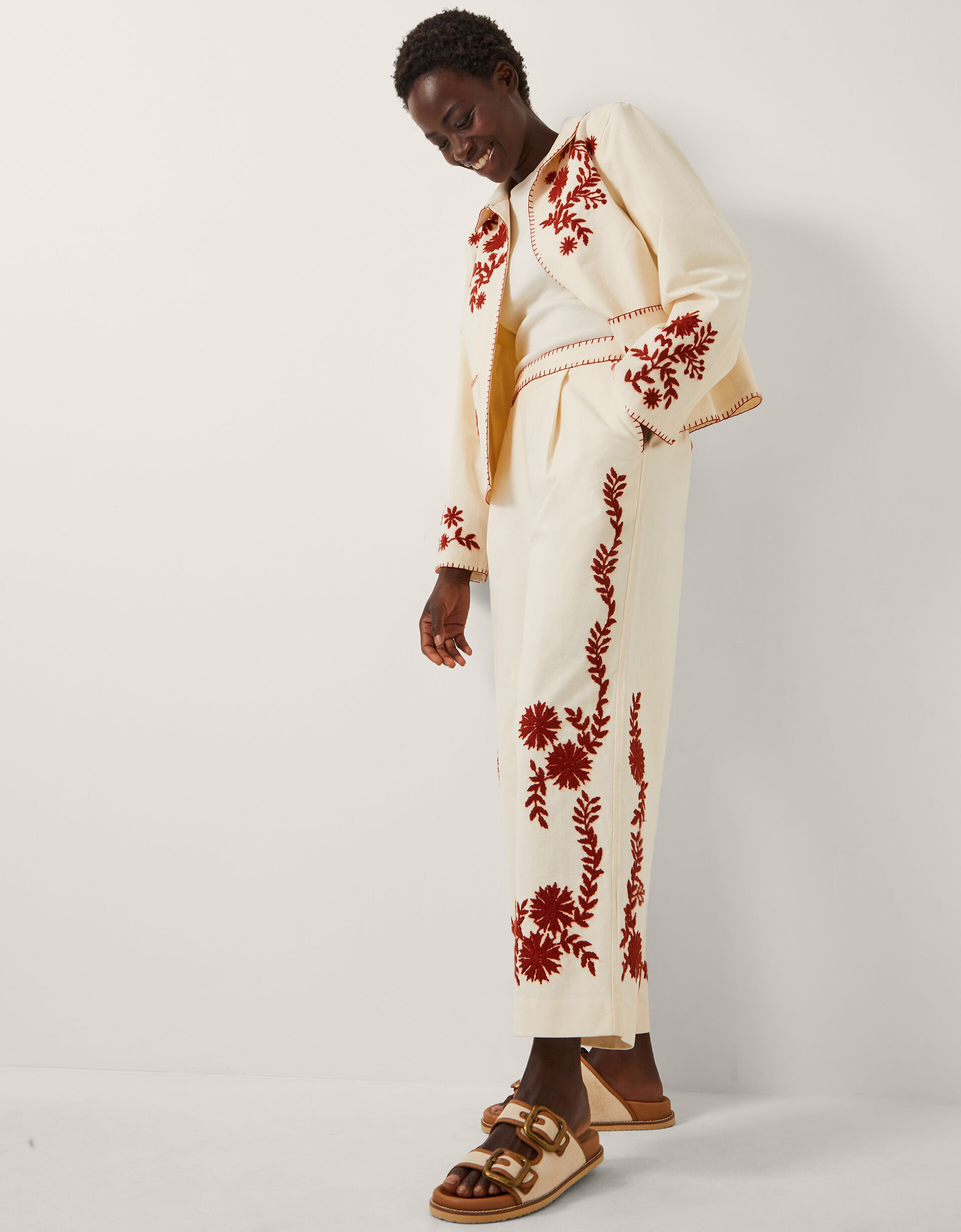 Emilia Floral Embroidered Trousers Ivory | Monsoon (UK)