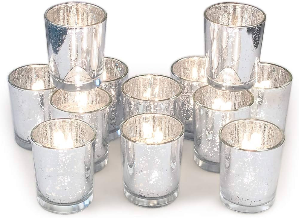 Volens Silver Votive Candle Holders, Mercury Glass Tealight Candle Holder Set of 12 for Wedding D... | Amazon (US)