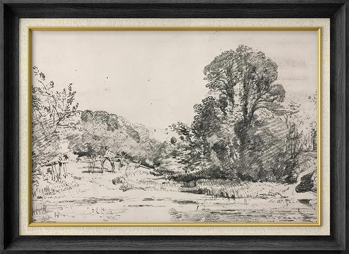 SIGNFORD Premium Framed Wall Art Print Duotone Countryside Meadow Sketch Nature Wilderness Illust... | Amazon (US)