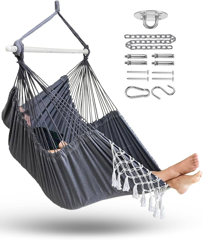 MIZTLI Hammock Chair Hanging Chair Swing Chair XXL Large Macrame Swing Indoor Hammock for Bedroom... | Amazon (US)