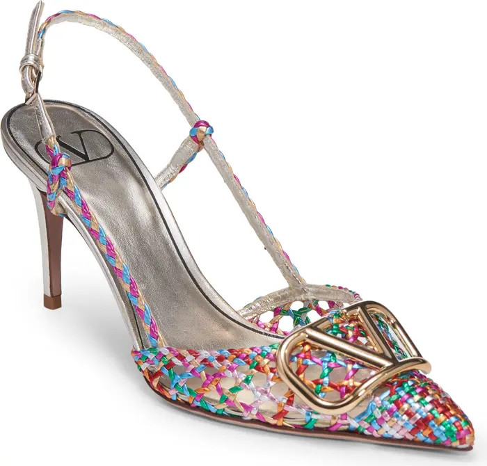 Valentino Garavani VLOGO Woven Metallic Slingback Pump | Nordstrom | Nordstrom