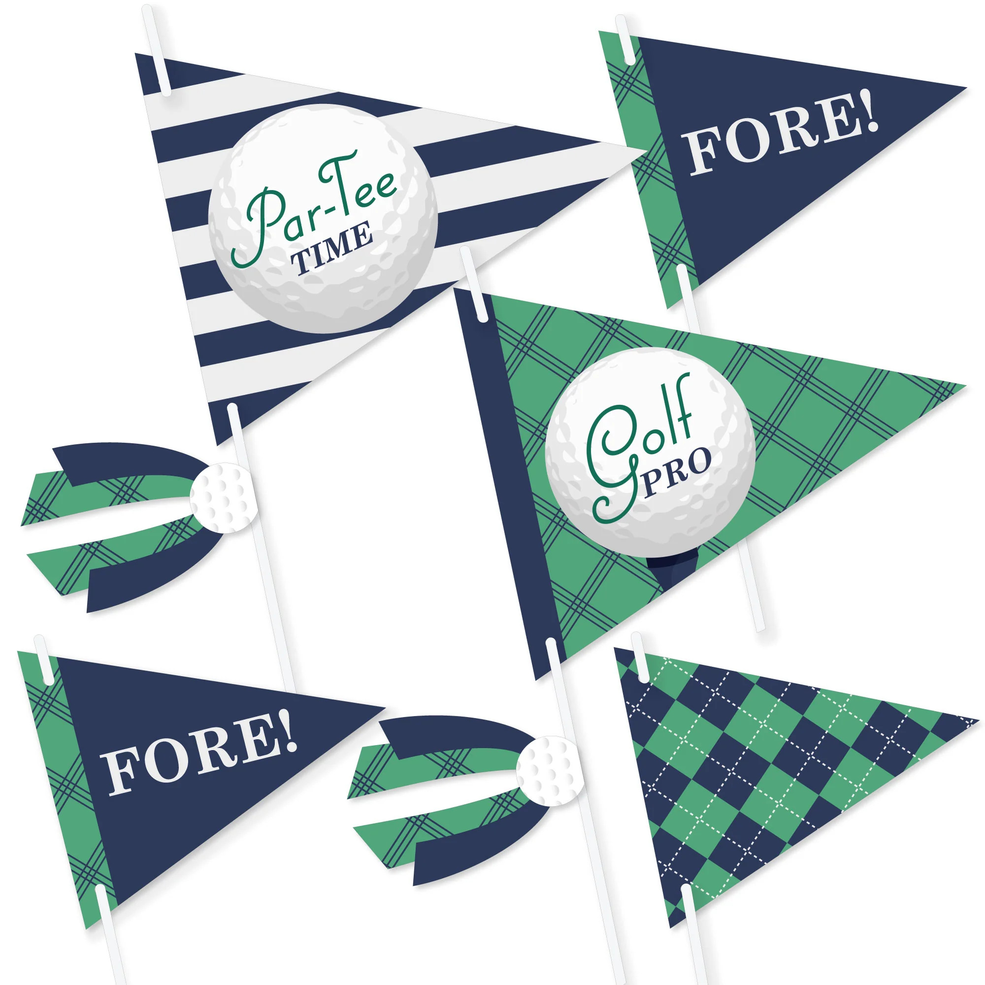 Par-Tee Time - Golf - Triangle Birthday or Retirement Party Photo Props - Pennant Flag Centerpiec... | Big Dot of Happiness