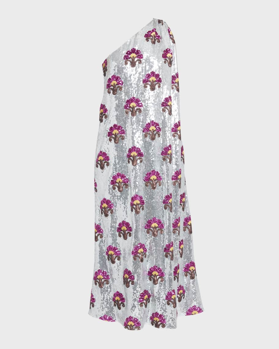 Roy One-Shoulder Sequin Midi Dress | Neiman Marcus