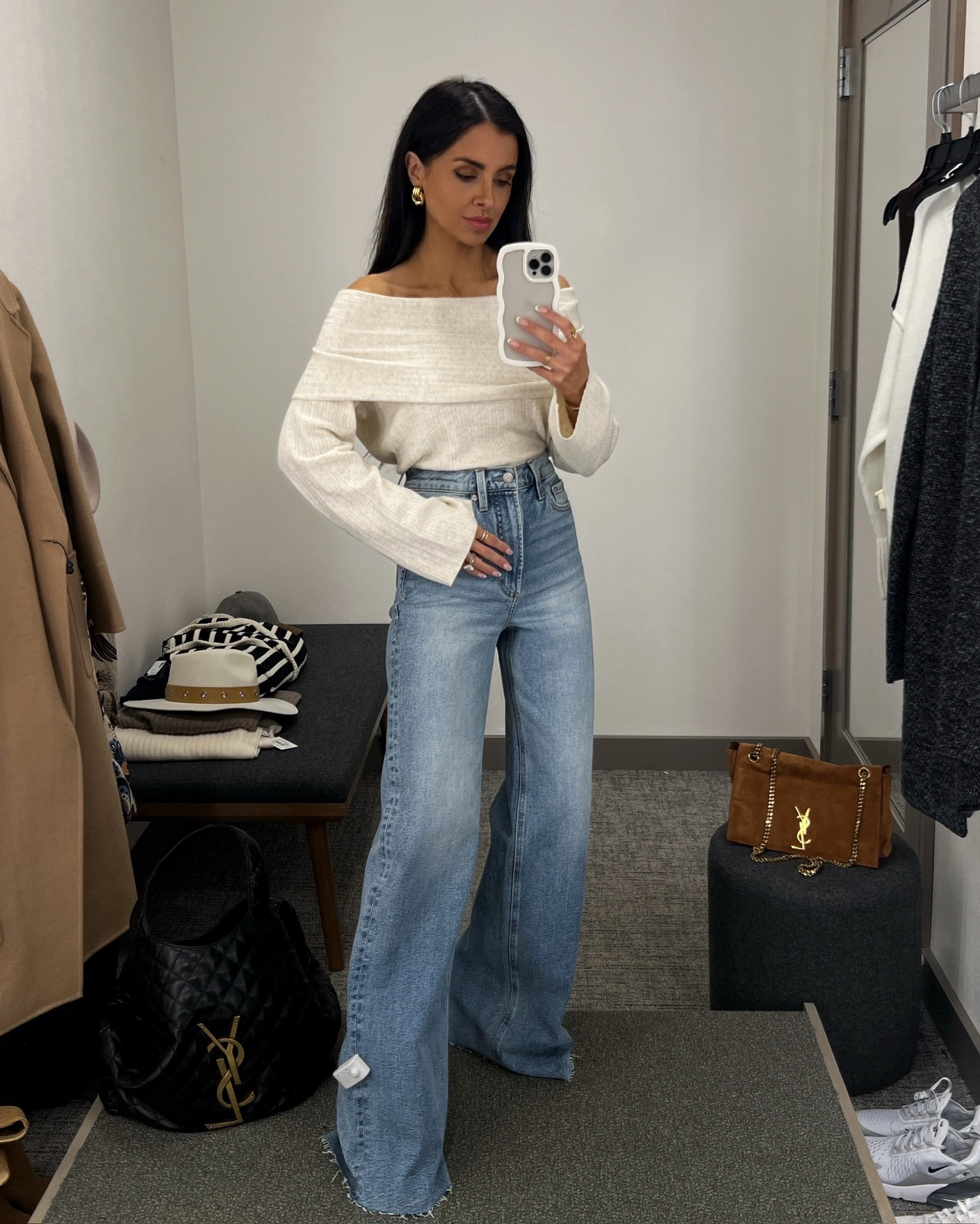 Nordstrom anniversary sale 2025
Fall outfit ideas 
Open edit off the shoulder top wearing an XS
Pistola Lana wide leg jeans  - wearing a 24
#nordstrom #nsale 

#LTKSeasonal #LTKSaleAlert #LTKFindsUnder100