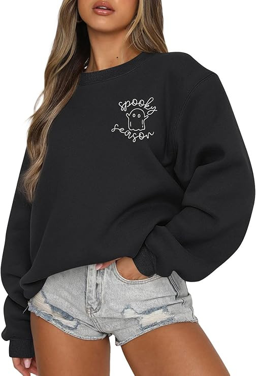 FISCRAT Halloween Spooky Season Oversized Sweatshirt Women Cute Ghost Sweatshirts Fall Embroidere... | Amazon (US)