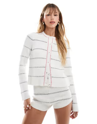 ASOS DESIGN crew neck cardigan with tipping detail in cream - part of a set | ASOS (Global)