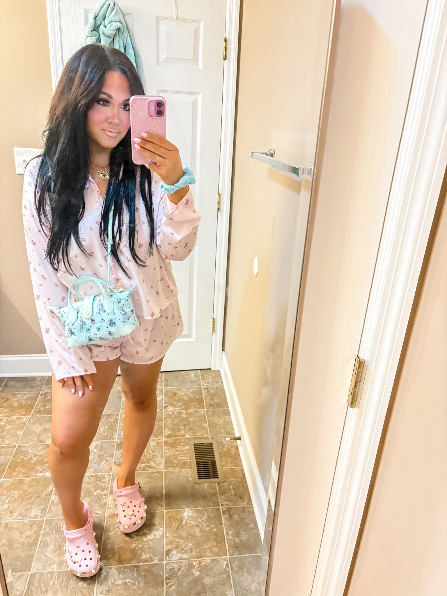 Pink silk pj with flowers 🎀 mine are currently sold out but they have 3 other colors with the heart shaped pockets . 

#LTKSaleAlert #LTKootd