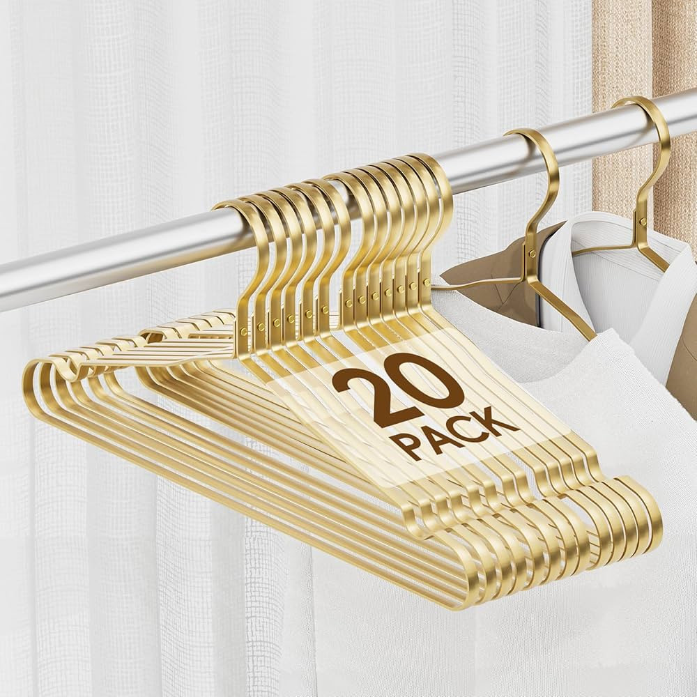 20 Pack 0.31" Widen Coat Hangers, Premium Matte Gold Aluminum, Durable Metal, Lightweigh & Sturdy... | Amazon (US)