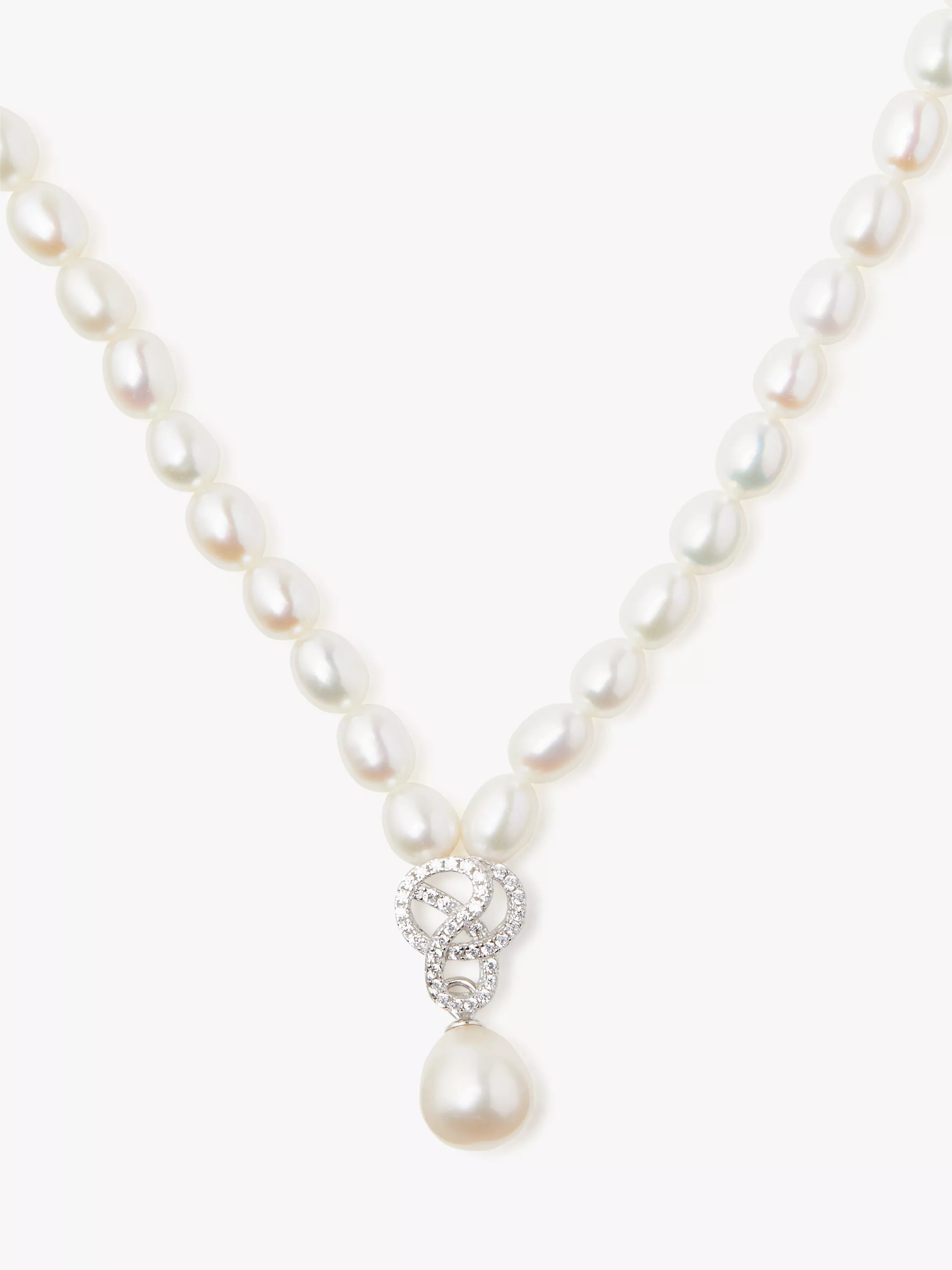 Freshwater Rice Pearl Knot Swirl Drop Collar Necklace, White | John Lewis (UK)