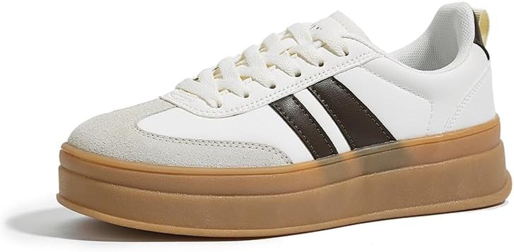 LEYING Women's Chunky Platform Sneakers - Retro Vintage Leather Casual Tennis Shoes- Thick Rubber... | Amazon (US)