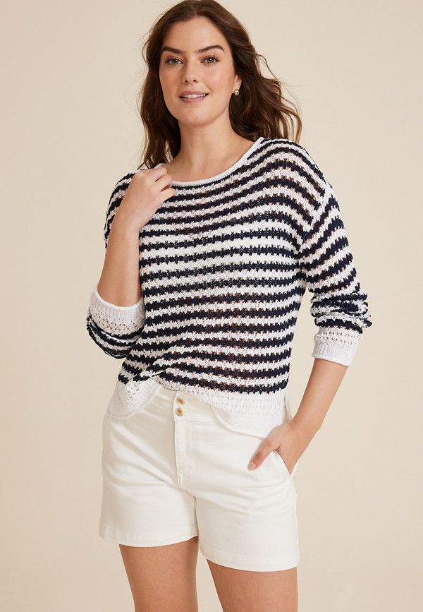 Striped Open Stitch Sweater | Maurices