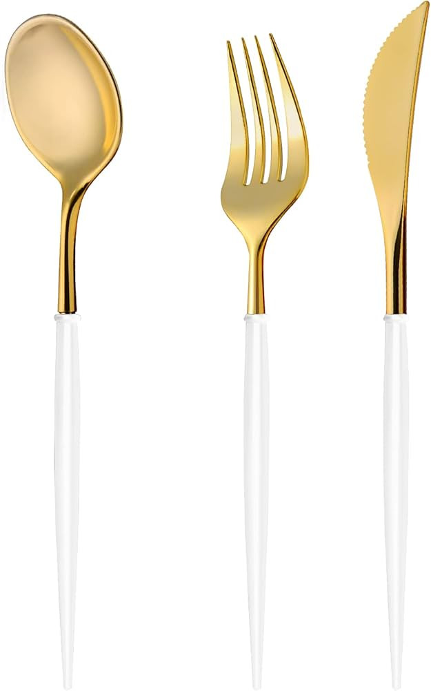 120Pcs Gold Plastic Silverware - Disposable Plastic Cutlery Set for Parties, Gold Silverware Plas... | Amazon (US)