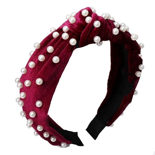 lightclub Vintage Twisted Faux Pearl Tie Beading Women Wide Hair Hoop Velvet Headband Headwear Ha... | Amazon (US)
