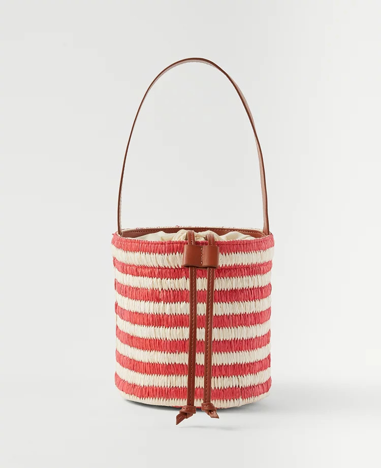 Striped Raffia Bucket Bag | Ann Taylor (US)