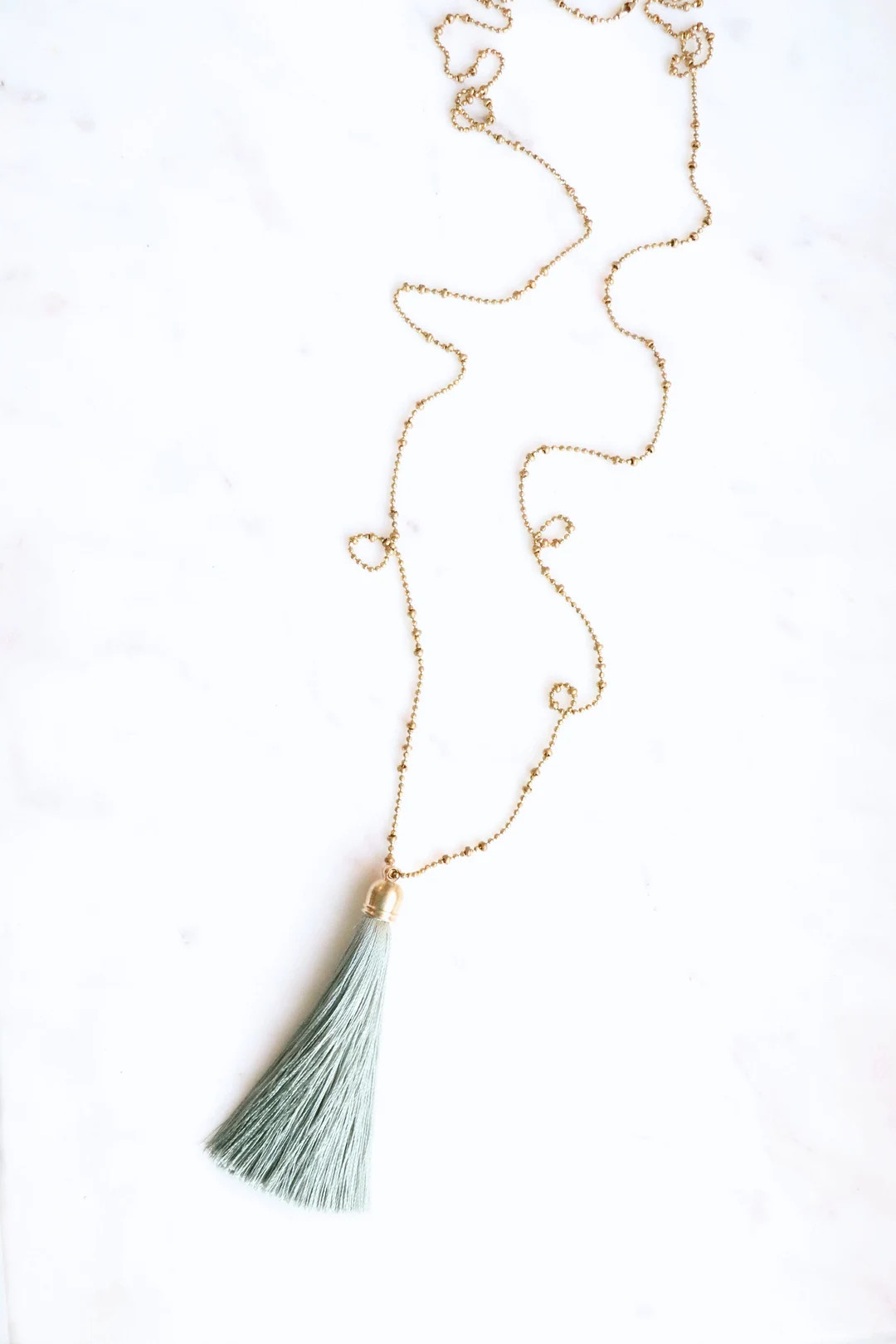 Sage Green Tassel Necklace | Long Brass Ball Chain, 32 Inches - Etsy | Etsy (Global)