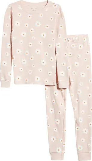 Kids' Glow in the Dark Daisy Print Fitted Organic Cotton Two-Piece Pajamas | Nordstrom