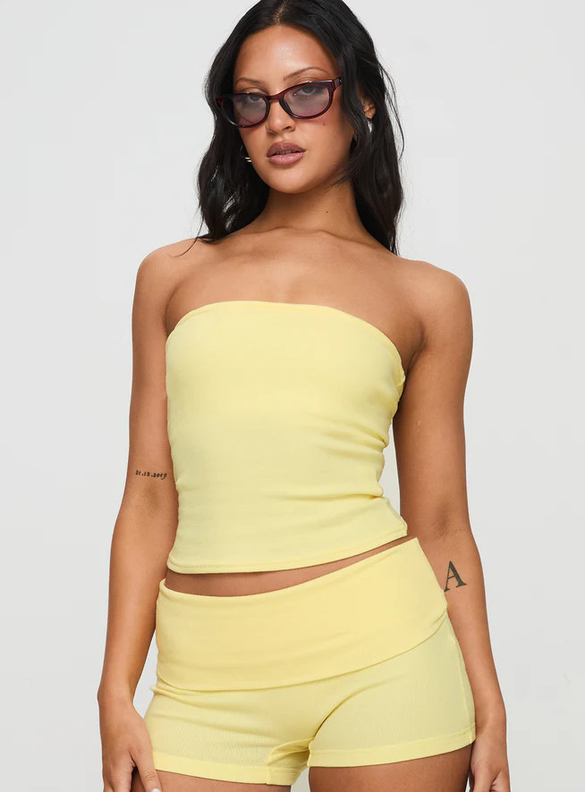 Baseline Strapless Rib Top Yellow | Princess Polly US