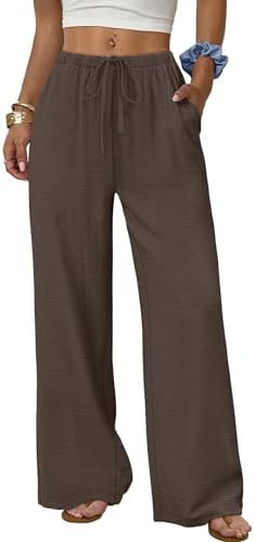 Sampeel Wide Leg Pants for Women Flowy Palazzo Drawstring Elastic Waist Trousers with Pockets Sum... | Amazon (US)
