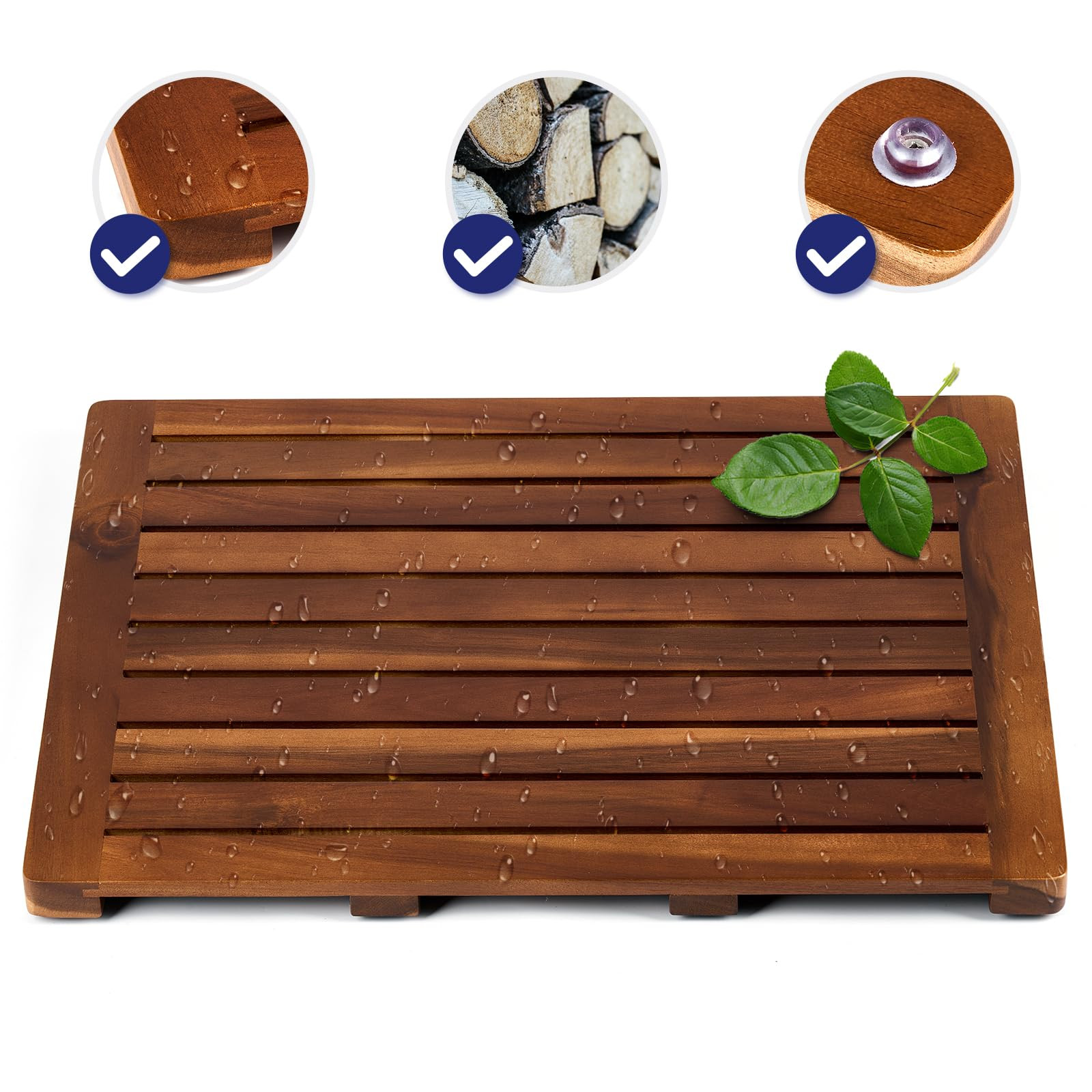 Teak Shower Mat, 24 x 18 inch Wood Bath Mat for Inside Shower, Wooden Shower Floor Teak Wood Mat ... | Amazon (US)