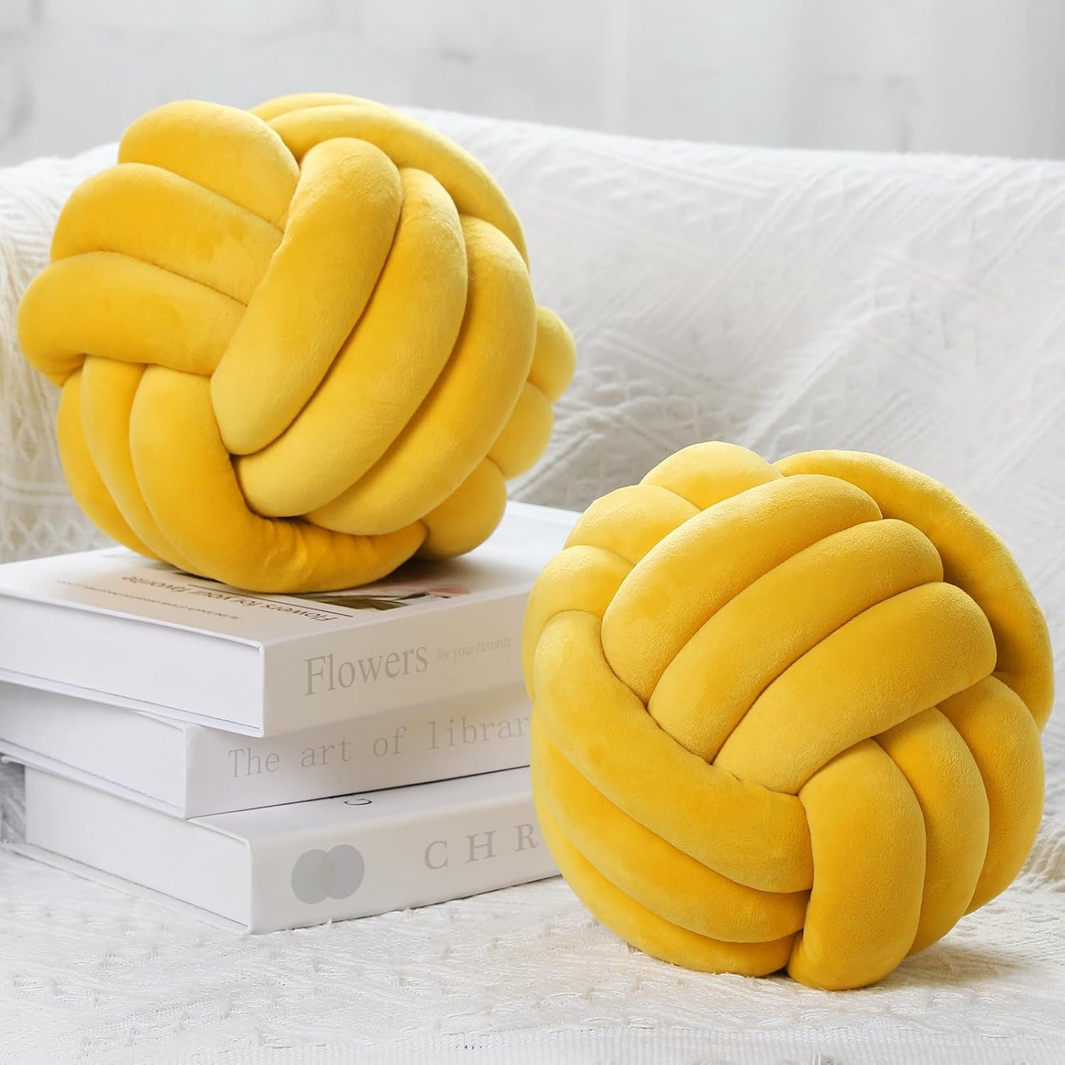 Namalu 7.87 Inches 2 Pcs Knot Pillow Decorative Throw Pillow, Ginger Yellow | Amazon (US)