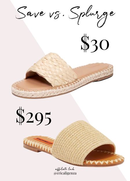 Save vs splurge! Raffia sandal from old navy for $30 vs slide sandals from Nordstrom for $295! 

Spring sandals // designer look for less shoes // raffia slide sandals // sandals under $50 // espadrille sandals 

#LTKshoecrush #LTKstyletip #LTKfindsunder50