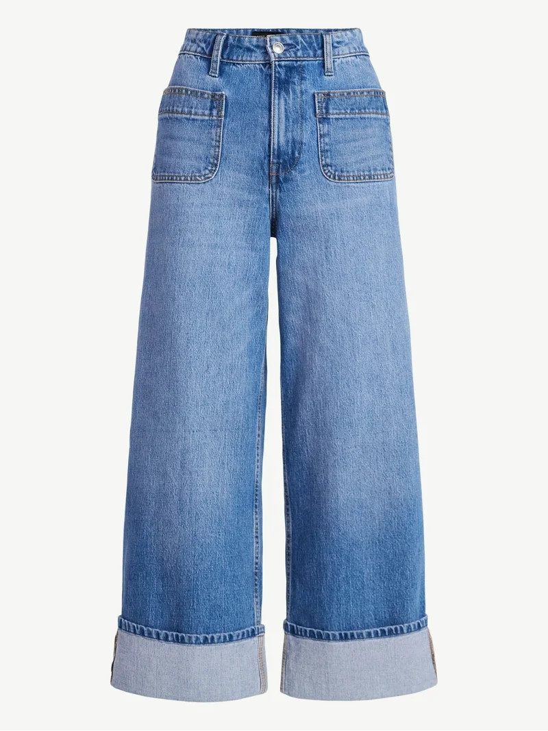 Free Assembly Women’s High Rise Cuffed Jean Pants with Patch Pockets, 30" Inseam, Sizes 0-28W | Walmart (US)