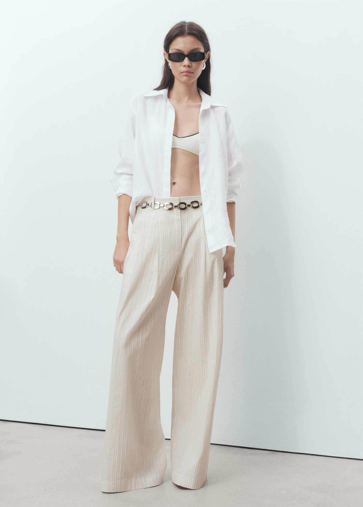 Wide-leg striped trousers - Women | MANGO United Kingdom | MANGO (UK)
