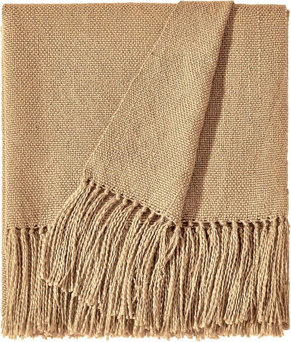 CozeCube Tan Throw Blanket for Couch, Boho Throw Blanket with Fringe Tassel, Lightweight Fall Thr... | Amazon (US)