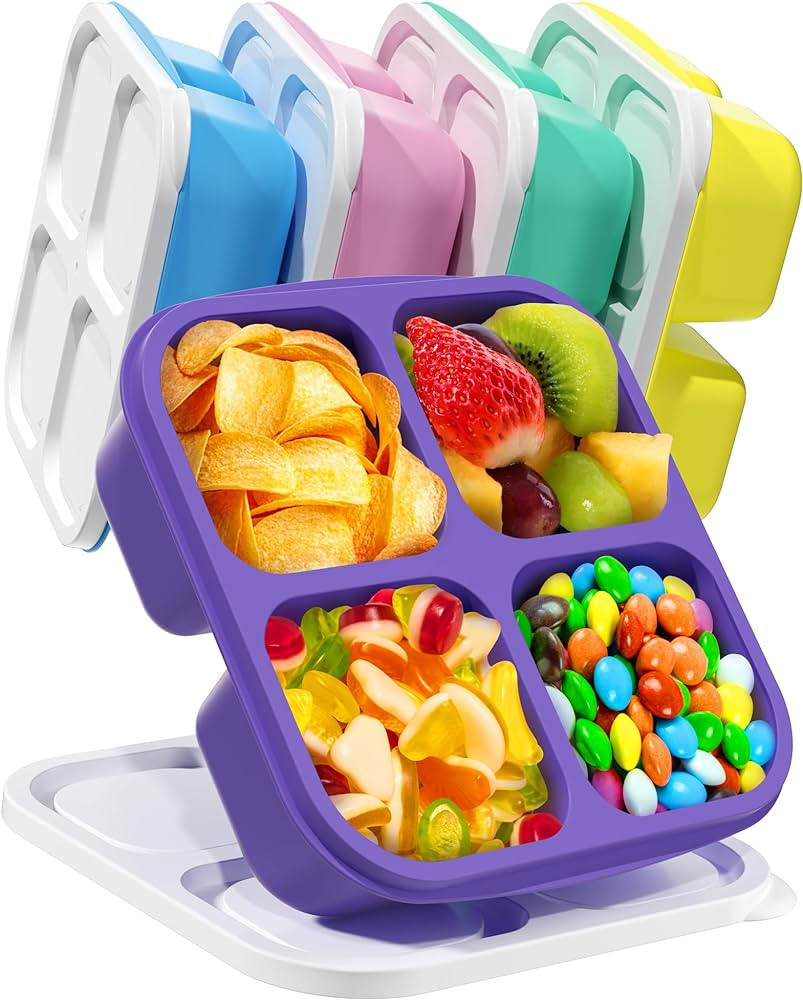 5 Pcs Bento Snack Containers, Reusable 4 Compartment Divided Food Storage Containers, Divided Lun... | Amazon (US)