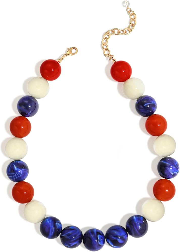 Chunky Beaded Choker Necklace for Women Boho Statement Necklace with Large Pearl Blue Brown Tone ... | Amazon (US)