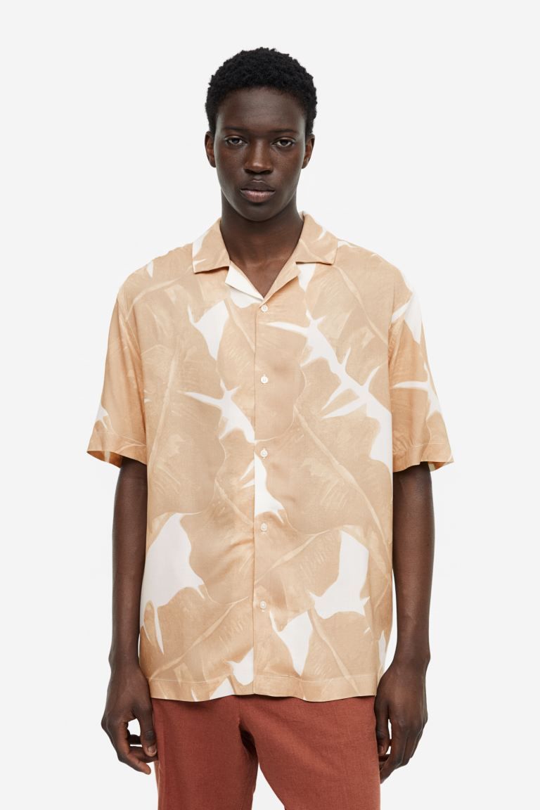 Patterned Resort Shirt - Beige/leaf-patterned - Men | H&M US | H&M (US + CA)
