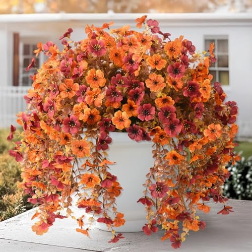 Artificial Faux Mums Fall Flowers for Outdoor Outside Decoration | 2 pcs fake silk daisy flower p... | Amazon (US)