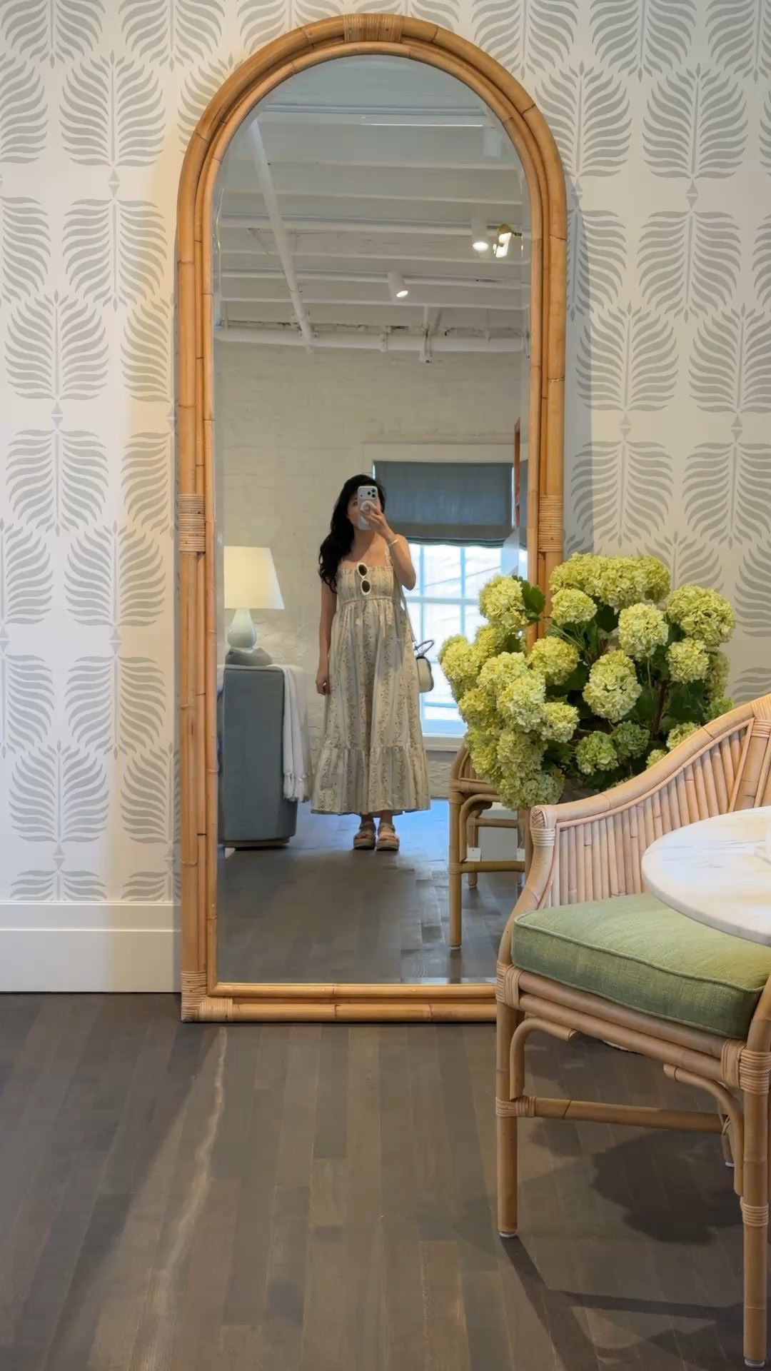 Dreamy mirror moment! 🪞 Featuring the Montara Rattan Floor Mirror and Granada Wallpaper from Serena & Lily—such a beautiful mix of coastal texture and soft pattern. ☺️ The warm rattan tones paired with the wallpaper create the prettiest backdrop for an OOTD moment! ✨Also wearing the A&F Sydney Smocked Convertible Midi Dress, currently on sale! 🌼 #SerenaAndLily #Abercrombie #Mirror

#LTKSaleAlert #LTKHome #LTKootd