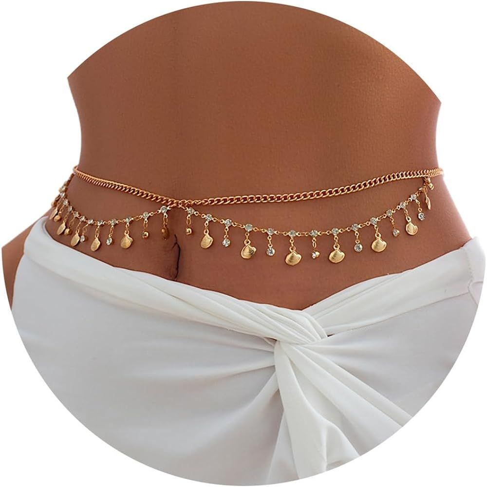 Rhinestone Belly Chain Sequin Waist Chain Bikini Body Jewelry Chains Beach Belly Chain for the Wa... | Amazon (US)