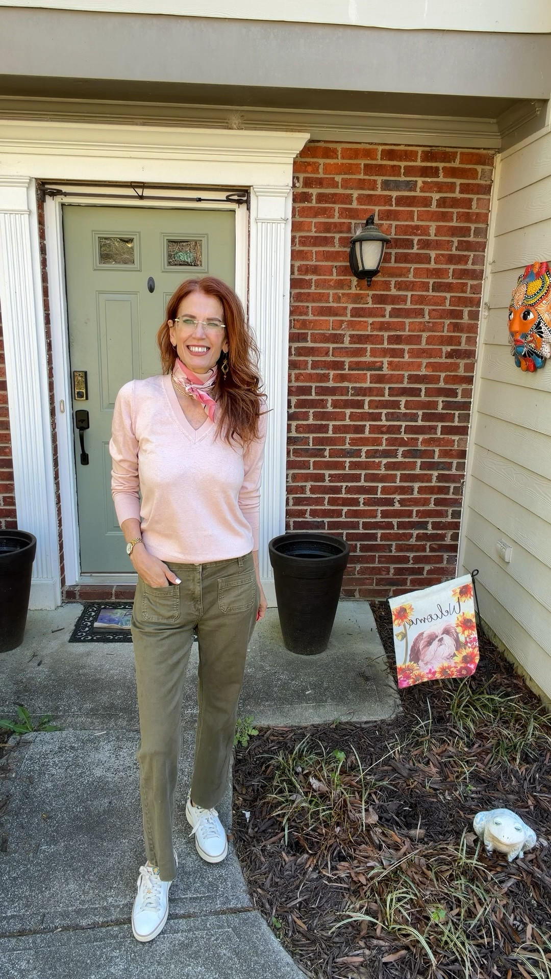 Spring getaway! Wearing this outfit for travel and will share mix and match pieces on reels. 
Sweater is cotton blend and comes in many colors. I’m wearing a small. 

Green jeans size 4 . Mango
Sneakers are size 8 Cole Haan

#LTKTravel #LTKootd #LTKOver40