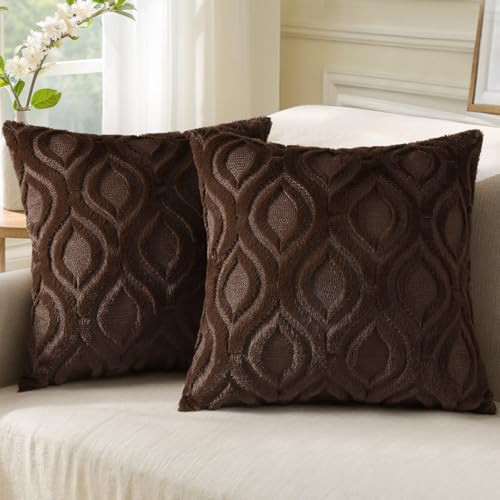 decorUhome Faux Fur Soft Dark Brown Throw Pillow Covers 26x26 Set of 2 | Amazon (US)