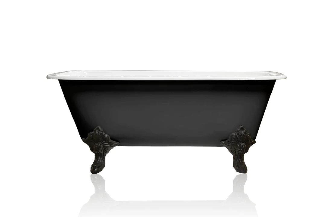 Edwardian Style Glossy & Matte Black 67" Double Cast Iron Porcelain Clawfoot Bathtub | Etsy (US)