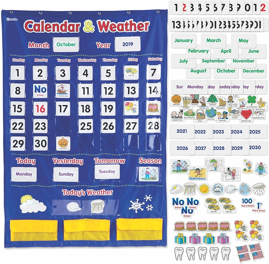 Learning Resources Calendar & Weather Pocket Chart - Classroom Calendar, Calendar and Weather Cha... | Amazon (US)