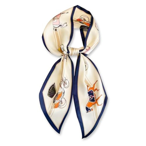 vimate Purse Scarf for Handbags -Fall Fashion Cream Navy Horse Scarves Skinny Satin Neck Hairband Ribbon Scarf Hair Scarf for Purse Handle (Style 88) | Amazon (US)