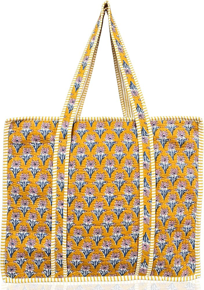 100% Cotton Quilted Tote Bag 18x16– Large Zipper Beach Bag & Travel Bag Purse Reusable Grocery ... | Amazon (US)