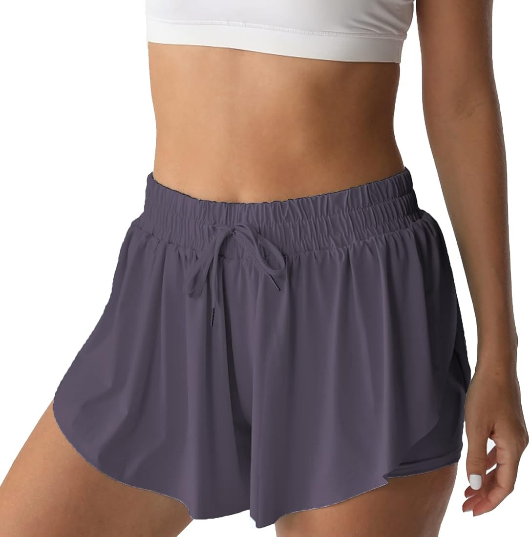 Flowy Athletic Shorts for Women Running Tennis Butterfly Shorts Girls 2-in-1 Double Layer Quick-D... | Amazon (US)